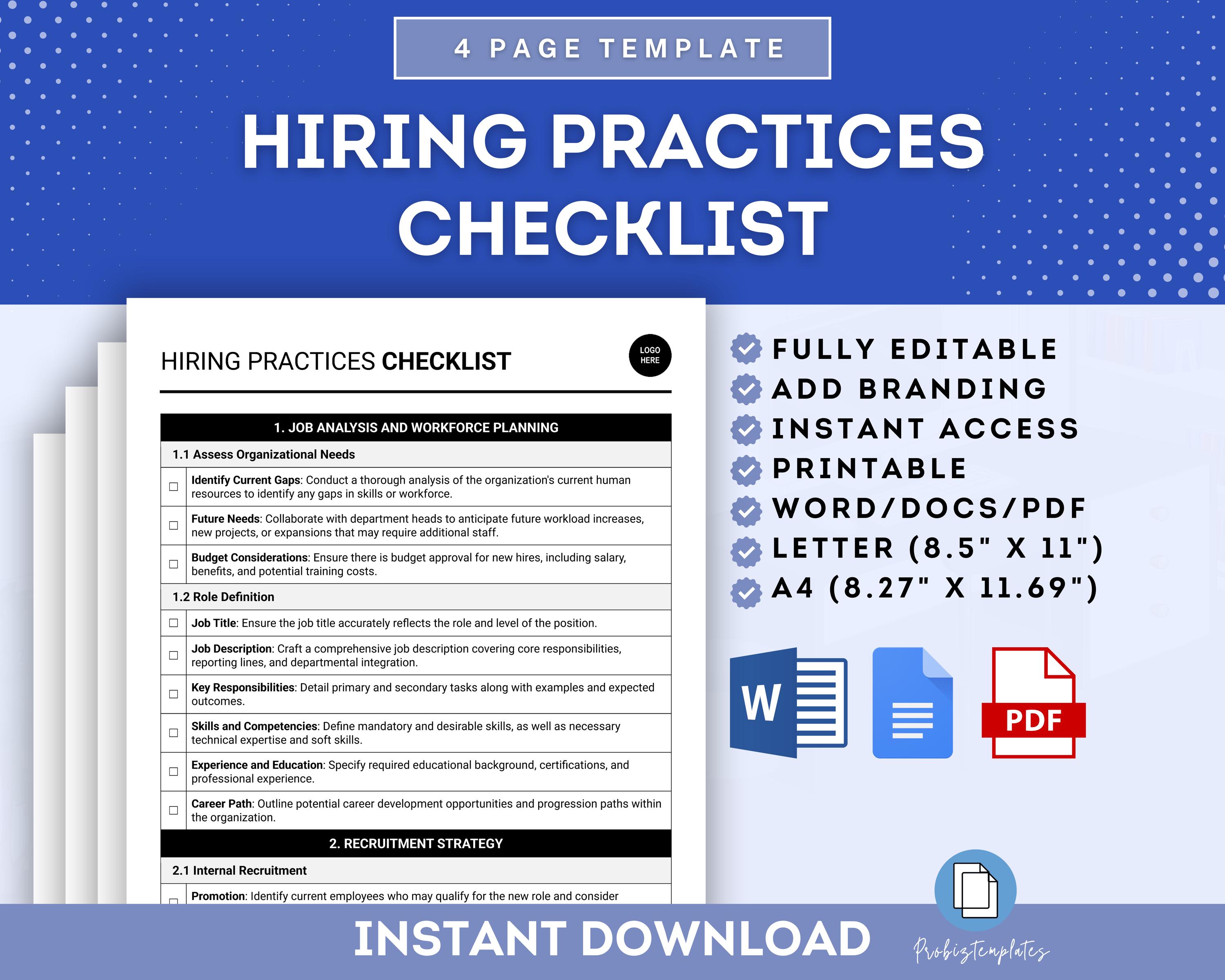 Hiring Practices Checklist Template, Best Hiring Practices Guide ...