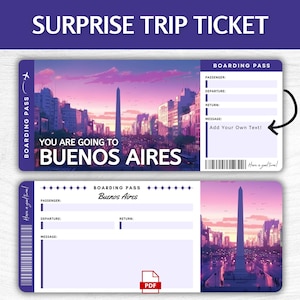 Biglietto regalo a sorpresa per Buenos Aires stampabile, carta d'imbarco modificabile per l'Argentina, pass vacanze stampabile, biglietto regalo per un viaggio di tango