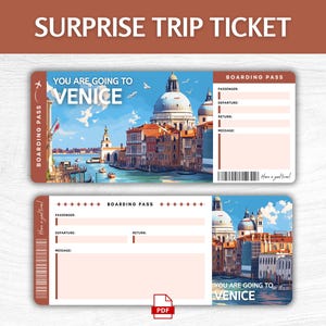 Billet cadeau surprise à Venise, carte d'embarquement modifiable en Italie, carte d'embarquement pour les vacances à Venise, billet cadeau voyage en Italie