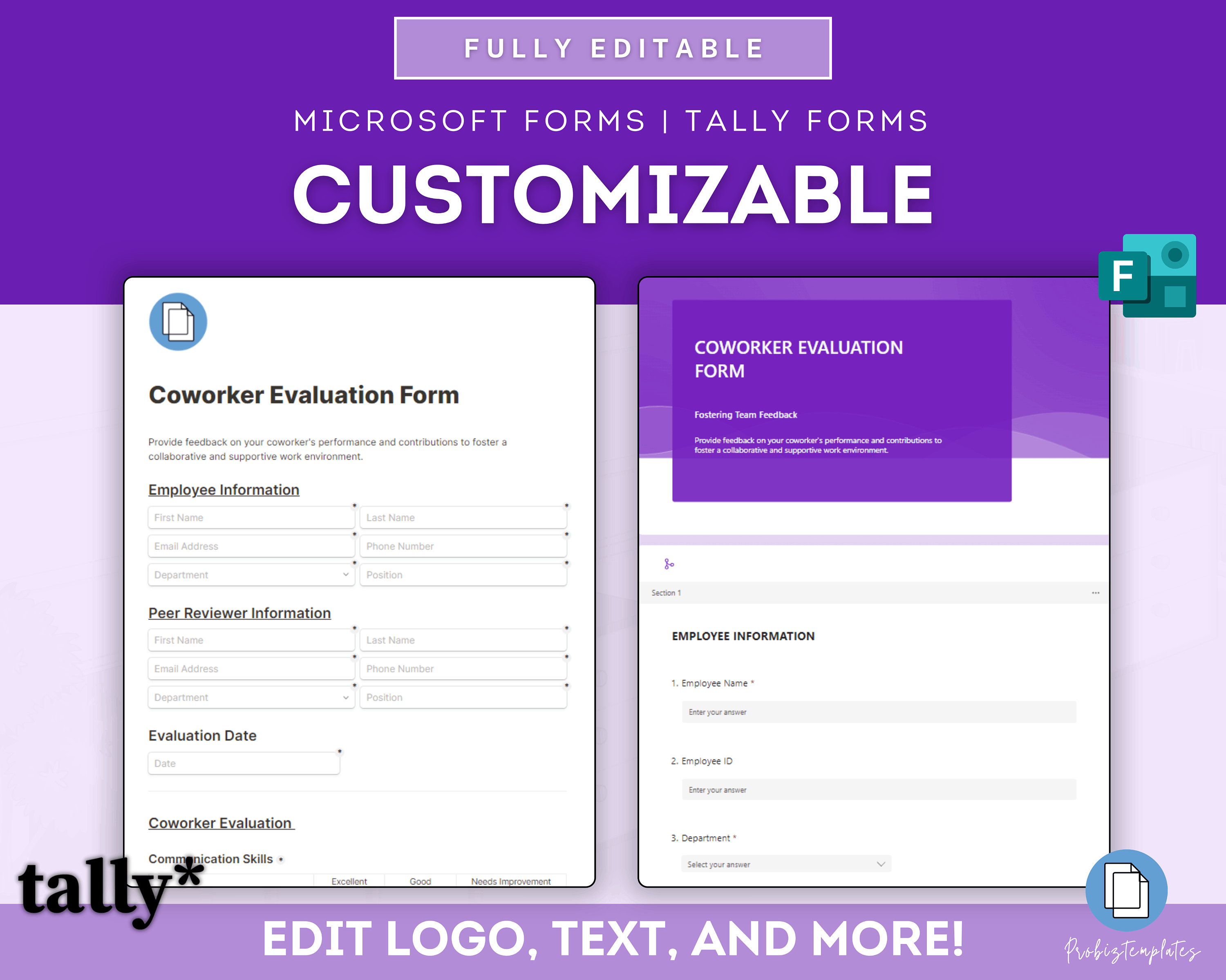 Coworker Evaluation Online Form, Peer Review, Colleague Evaluation Form ...
