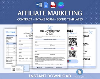 Affiliate Marketing Contract Bundle, Affiliate Agreement, Marketing Services Contract, Digital Marketing Contract, Affiliate Intake Form