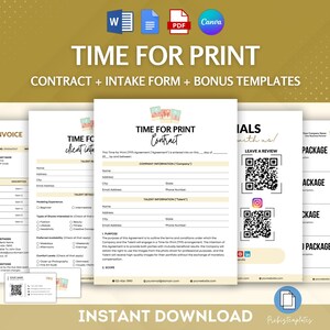 Tijd voor afdrukcontractbundel, sjabloon afdrukserviceovereenkomst, fotografie-afdrukcontract, kunstdrukservicecontract, intakeformulier klant