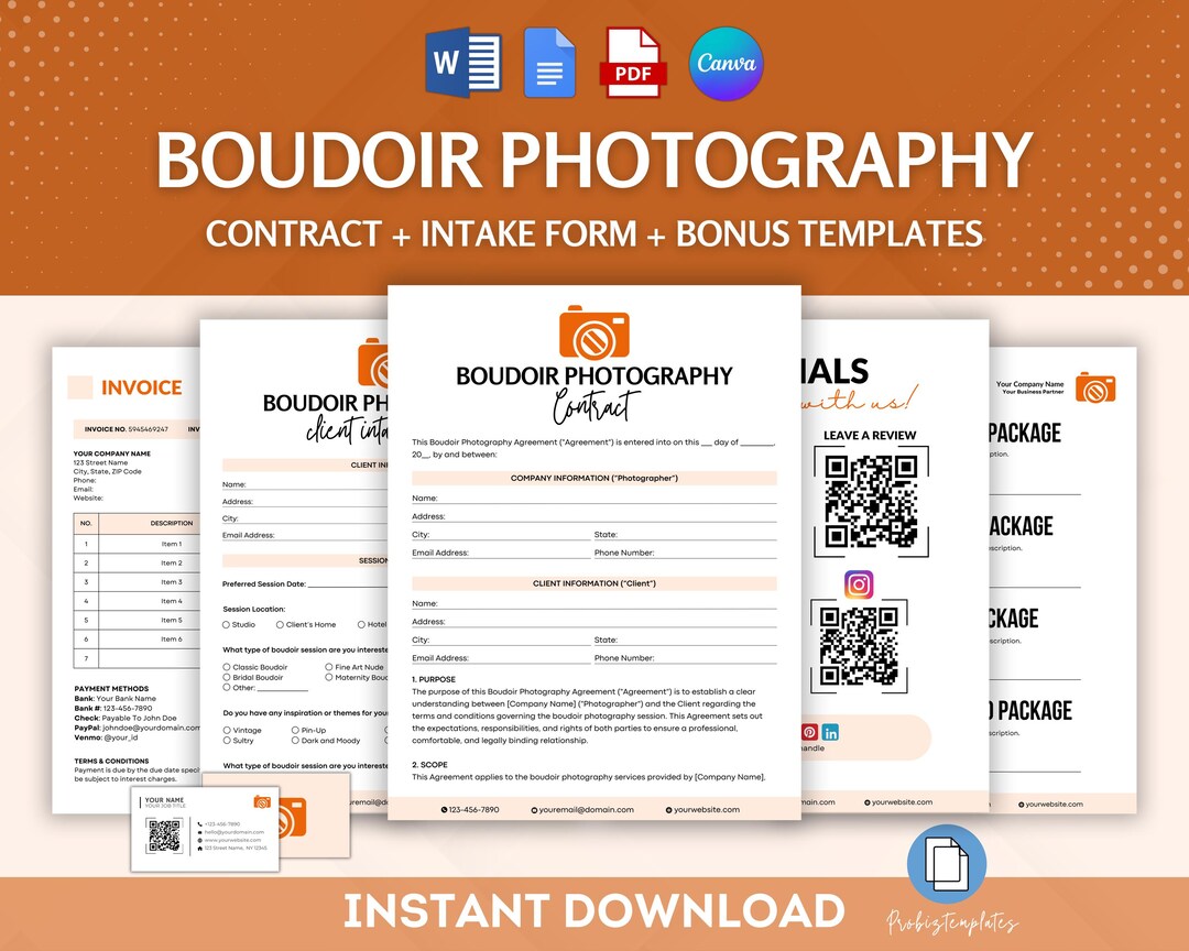 Boudoir Photography Contract Bundle, Photography Agreement Template ...