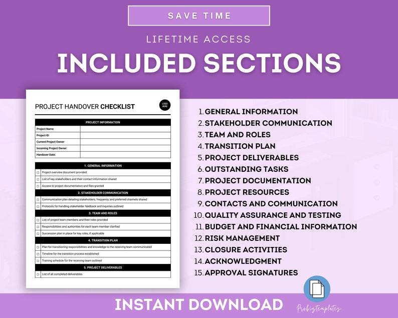 Project Handover Checklist, Project Transfer Checklist, Project ...