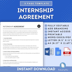 Internship Agreement Template, Student Internship Agreement Form, Work Placement Contract Template, Student Work Placement Agreement