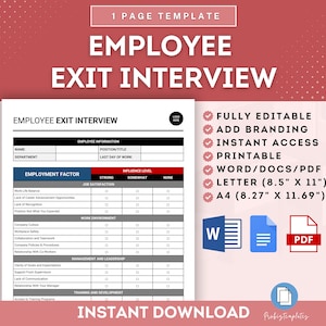 Employee Exit Interview Questionnaire Template, Departing Staff Feedback Form, Exit Survey For Employees, End-Of-Employment Feedback Form