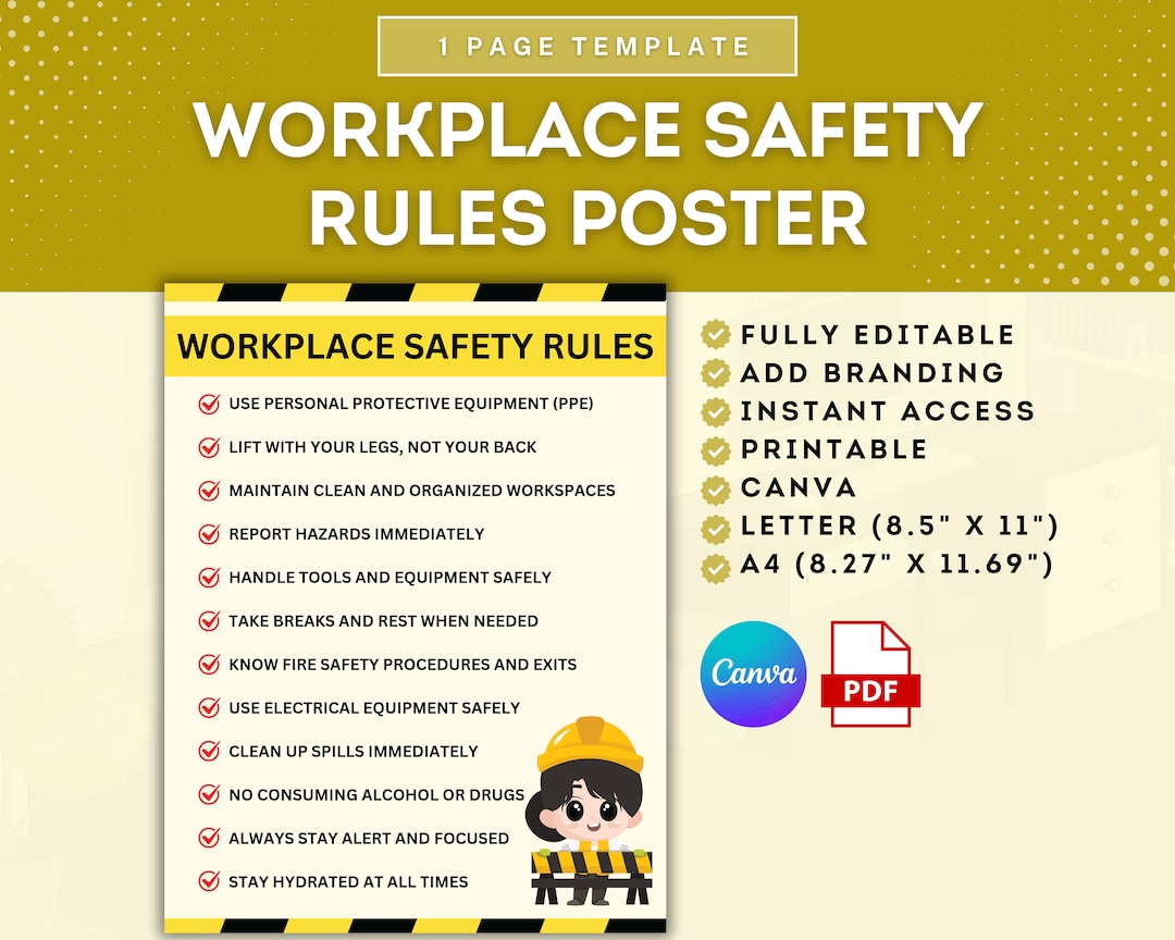 Workplace Safety Rules Poster, Printable Workplace Safety Guidelines, Safety Rules and Guidelines Poster, Safety Poster, Canva Template - Etsy workplace-safety-rules-poster-printable-workplace-safety-guidelines-safety-rules-and-guidelines-poster-safety-poster-canva-template-etsy