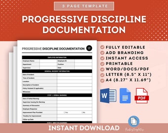 Progressive Discipline Documentation Template, Employee Discipline Documentation, Discipline Record Form, Progressive Discipline Record