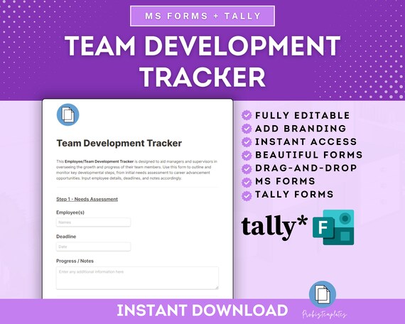 Employee & Team Development Tracker Online Template, Team Development Monitoring, Staff Growth, Team Talent Growth Tracker, MS Forms Tally