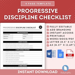 Checklist voor progressieve discipline, Checklist voor discipline voor werknemers, Checklist voor stappen voor progressieve discipline, Checklist voor discipline op de werkplek
