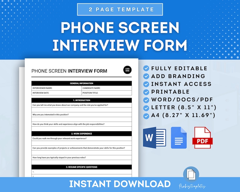 Phone Screen Interview Form Template, Pre-interview Screening Checklist ...
