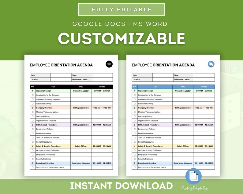 Employee Orientation Agenda Template, New Hire Onboarding Schedule ...