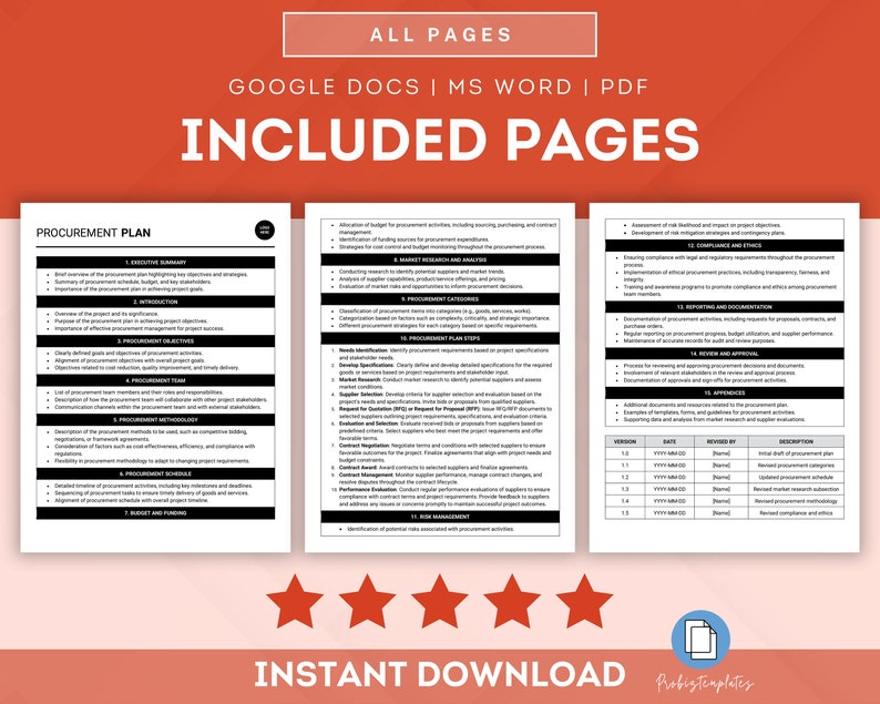 Procurement Plan Template, Procurement Strategy Template, Purchase Plan ...