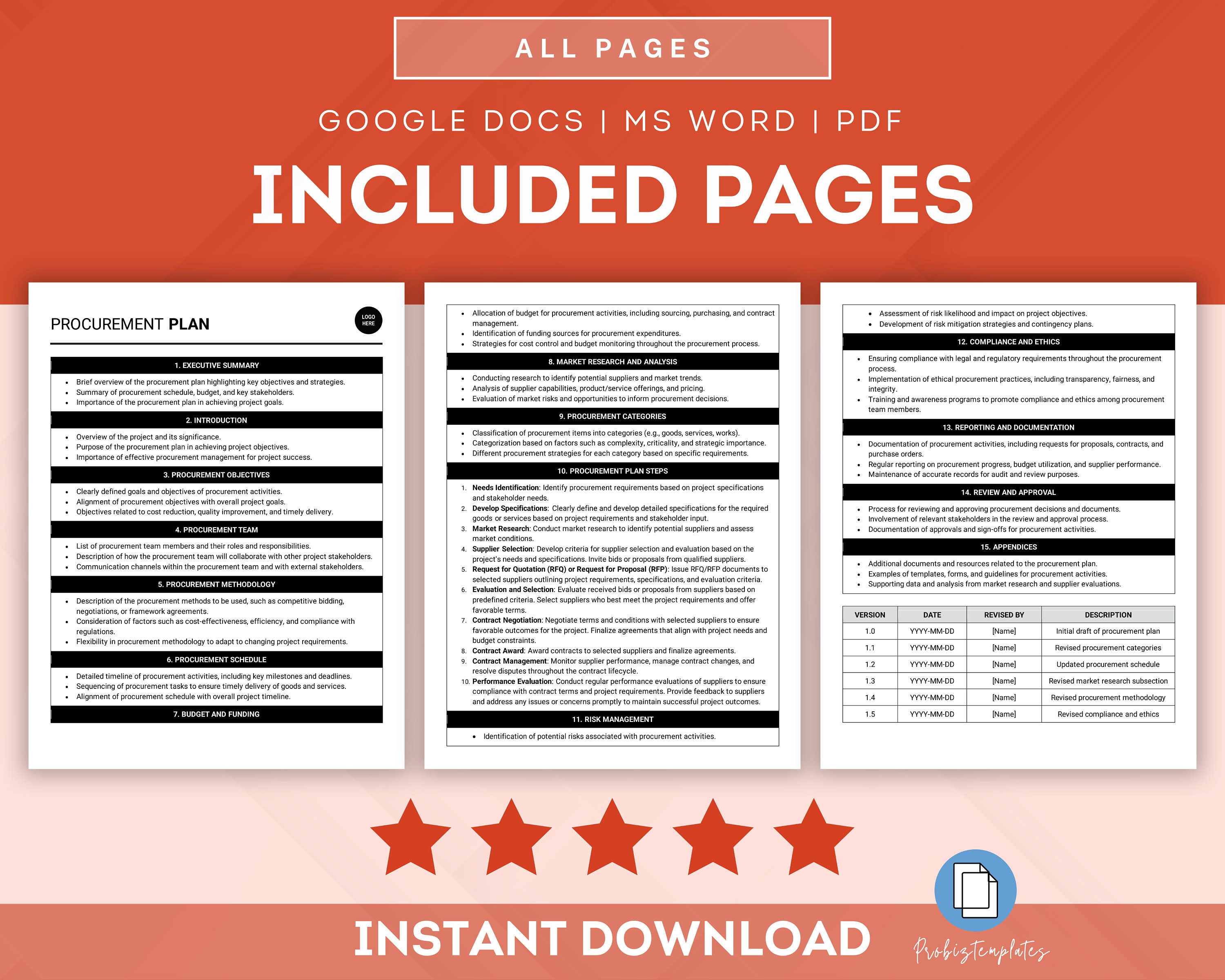 Procurement Plan Template, Procurement Strategy Template, Purchase Plan ...