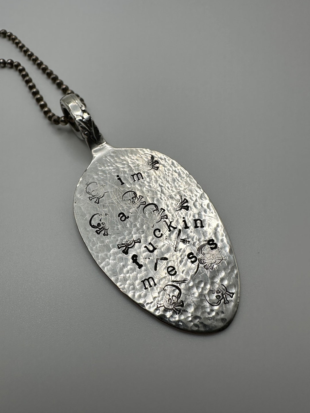 Mess Silver Examples Punk Counter Culture Sterling Silver Skull I Am A Mess Necklace 30” - Etsy
