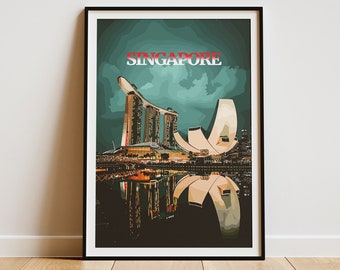 Singapore Travel Art Print Unframed Cityscape Marina Bay View Asian Urban Decor Travel Wall Art Singapore Souvenir Office Home Gift SE Asia