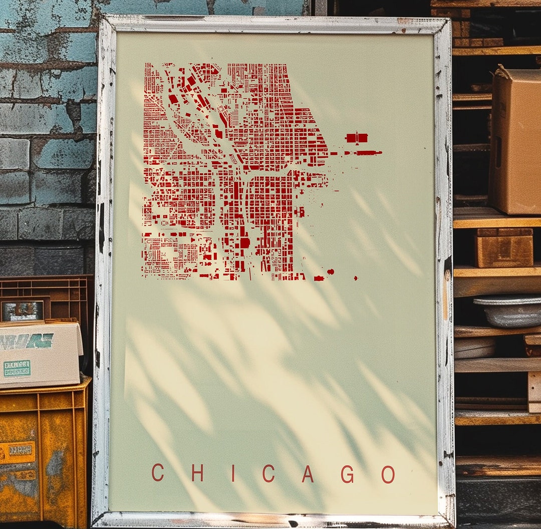 Minimalist Chicago Map Art Print, Detailed Cityscape Poster, Minimalist Chicago Wall Art Home