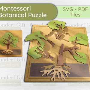 Montessori botanische puzzel - boompuzzel SVG-bestand - Montessori houten speelgoed voor de ontwikkeling van fijne motoriek