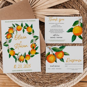 Watercolor Orange Wedding Invitation Set: Editable Citrus Design (PDF)