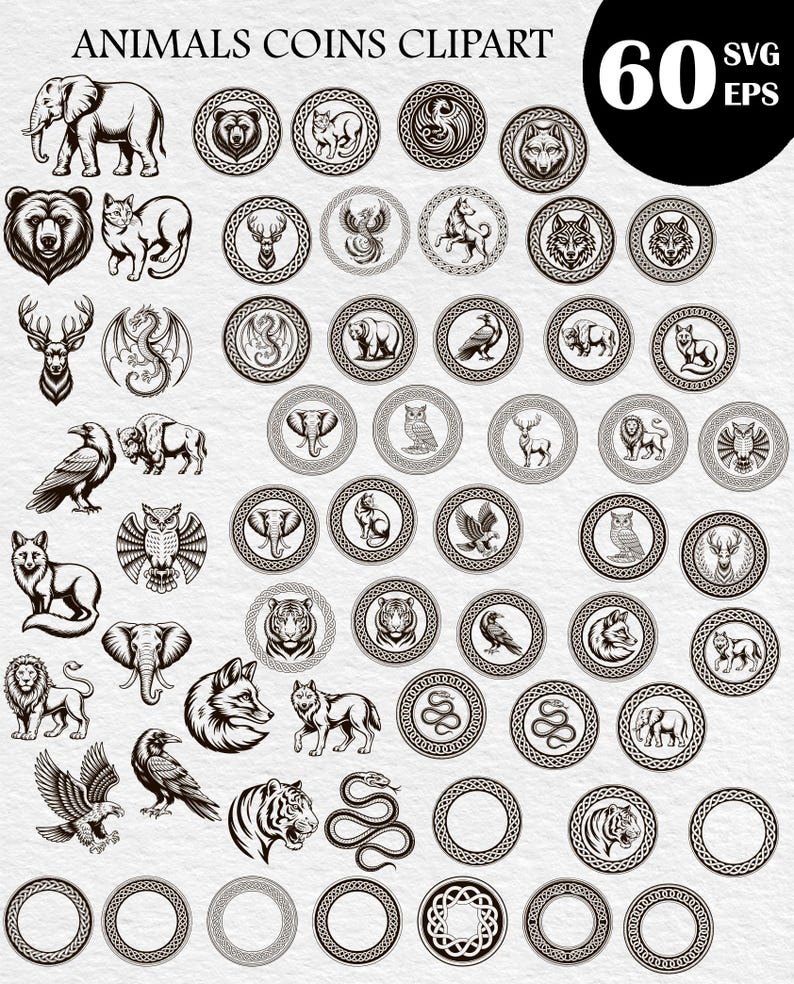 Challenge Coin Laser Engraving, Animals Coin Border Designs for Cricut ...