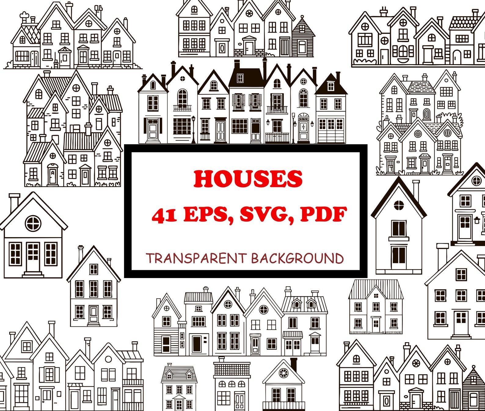 Houses SVG Bundle, House Clipart Set, Cottage Village SVG, House ...