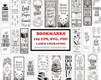 Bookmarks SVG Bundle for Laser Engraving, Reading Quotes Bookmark Designs, Floral & Book Lover Bookmark Set, Transparent Background