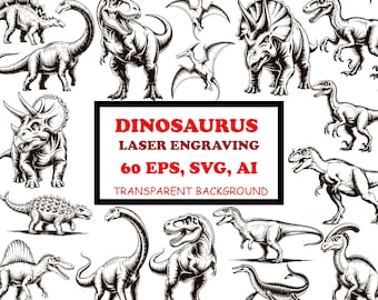 Detailed Realistic Dinosaurus Laser Engraving Files, Dino Engraving, Dino Clipart for Cricut, Dinosaurus Black Line Graphics