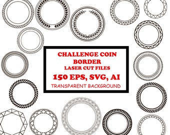 Challenge coin Laser Engraving, Coin Border Designs for Cricut SVG EPS Files Instant Digital Download