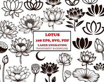 Lotus Svg Clipart, Lotus laser Engfaving flowers, Lotus Flower Lotus Vector Designs, Lotus Outline, Yoga Lotus