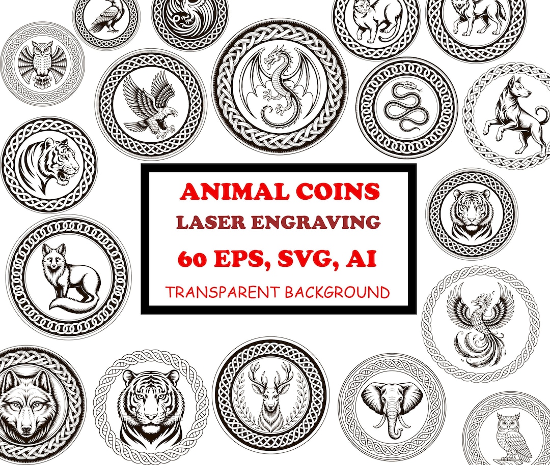 Challenge Coin Laser Engraving, Animals Coin Border Designs for Cricut ...