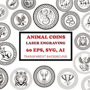 Challenge coin Laser Engraving, Animals Coin Border Designs for Cricut SVG EPS Files, Celtic Animal Medallions, Wildlife Token