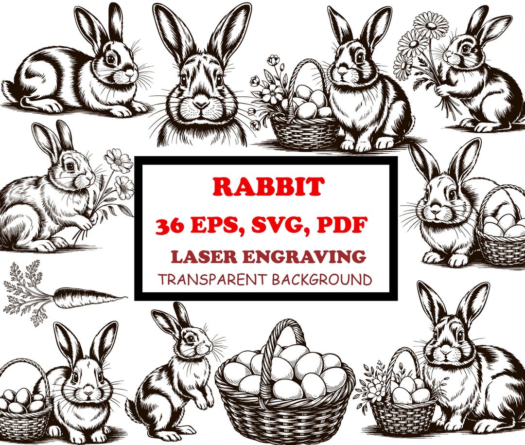 Rabbit SVG Clipart Bundle for Laser Engraving, Sublimation, Rabbits ...