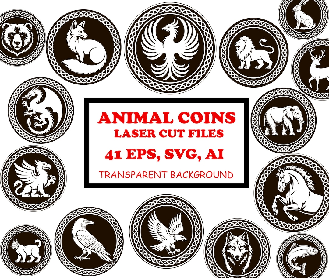 Challenge Coin Laser Engraving, Animals Coin Border Designs for Cricut ...