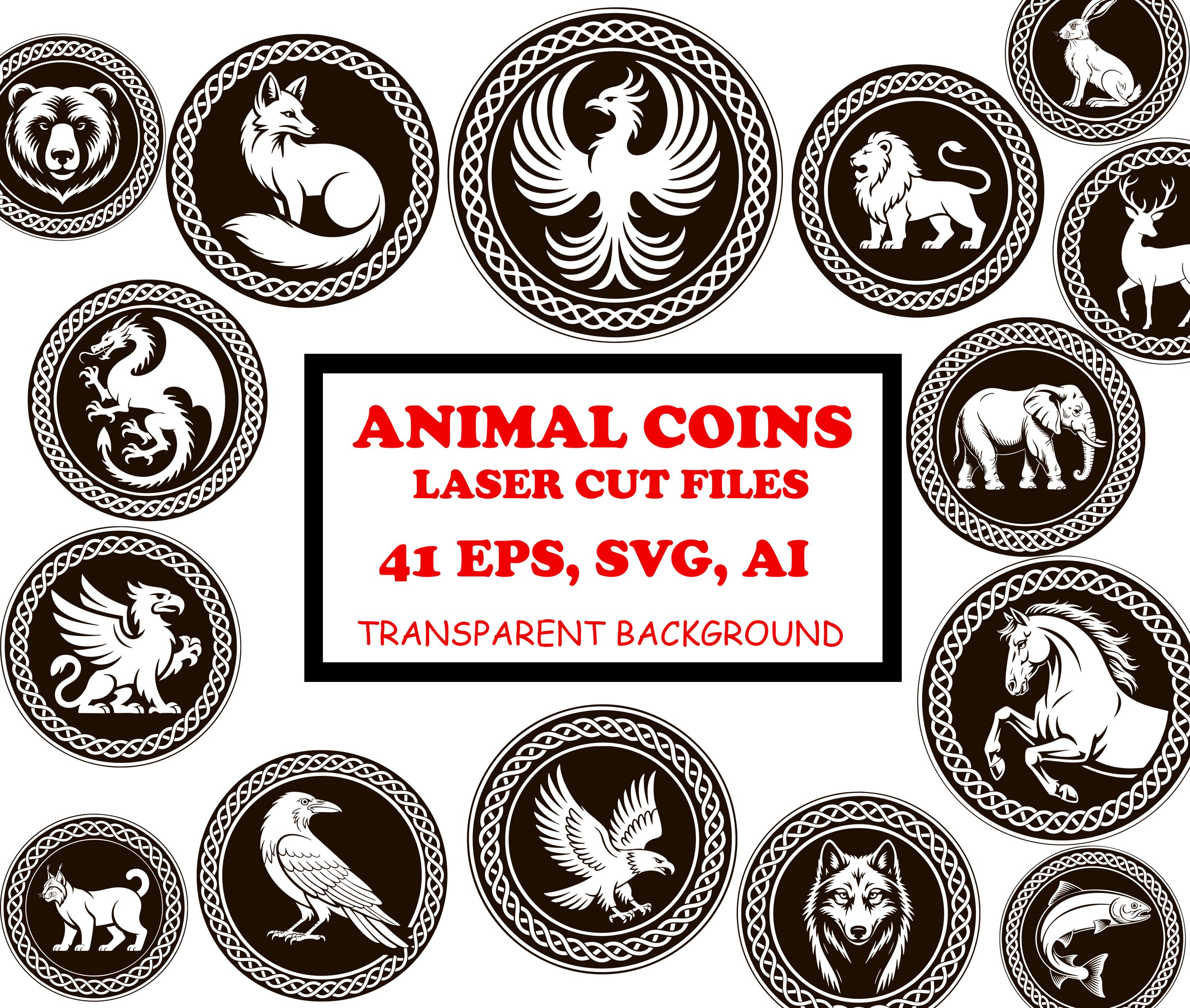 Challenge Coin Laser Engraving, Animals Coin Border Designs for Cricut ...