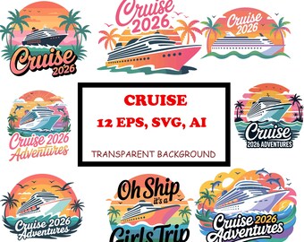 Crucero 2026 SVG, Clipart de aventuras en crucero, Diseño de camiseta de vacaciones en crucero, Pegatinas para tazas de camisetas de viajes de verano, Clipart de sublimación de viajes