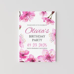 Watercolor Sakura Birthday Invitation, Pink Spring Birthday Editable Template, Printable invitation, Baby Shower Girl Party Invitetion