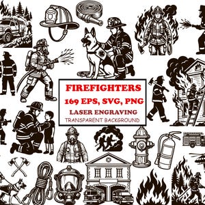 SVG-bundel voor brandweerlieden, vectorpakket voor brandweer en reddingsdiensten, EPS-bestand voor de brandweer, lasergravure van brandweerlieden, Cricut-bestanden