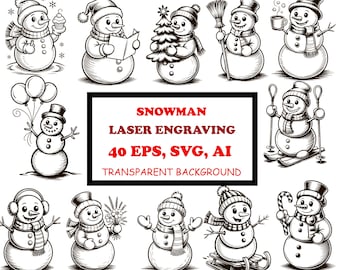 Snowman Laser Cut Files, Winter Christmas Engraving (SVG EPS AI)
