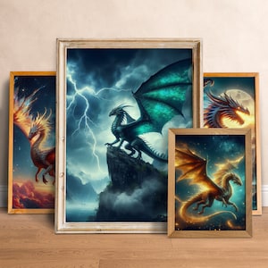 4 Wings of Fire Poster: Fantasy Decor, Fantasy Art Print, Mythical Creature, Dragon Art, Wall Printable Art, Wings of Fire Painting