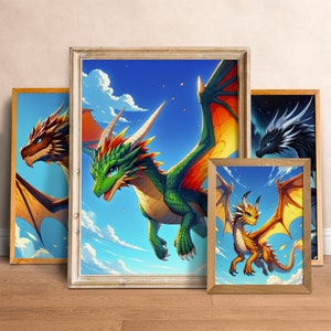 Wings of Fire Printable 4 Posters | Dragons Art | Wings of Fire Fanart | Clay, Glory, Starflight Sunny | Digital Prints | Dragon Wall Art