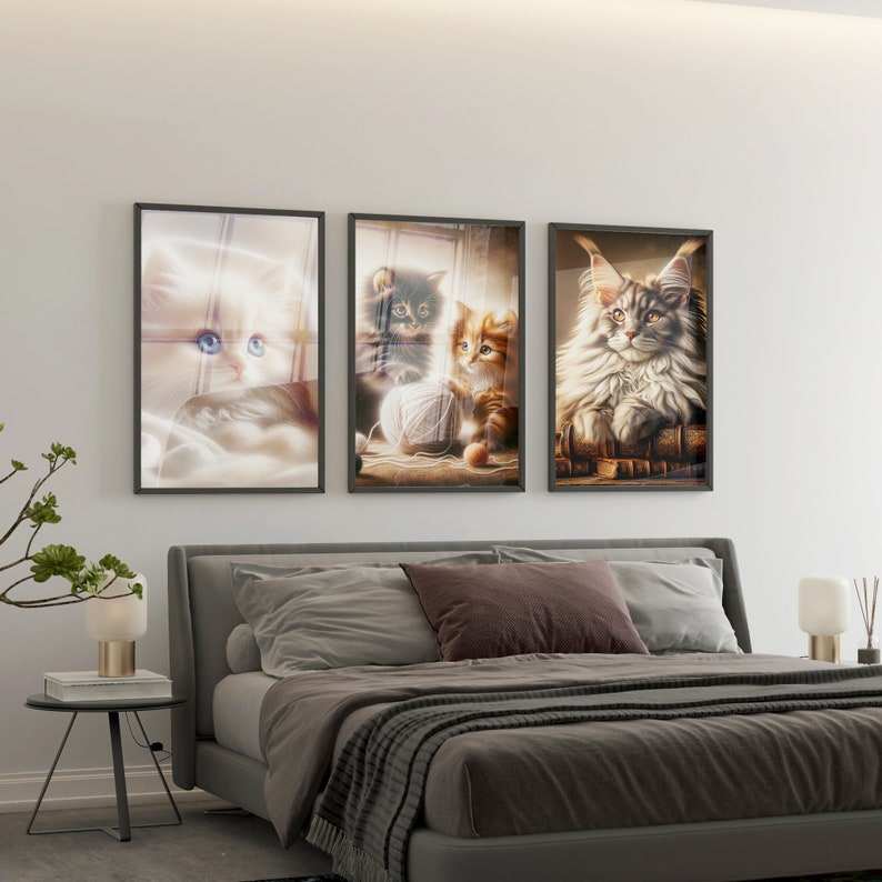 Set of 4 Cute Cat Wall Art Printable Posters Cute Cat Canvas ...