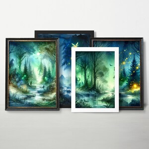 Set of 4 Fantasy Forest Art: Enchanted Forest Art, Dark Forest Art, Forest Canvas, Abstract Forest Art, New Home Decor, Gift Painting.