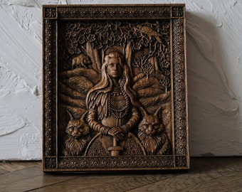 Freyja wooden wall art, Norse Goddess Freyja, Wood carving picture, Valentine&#39;s Day gifts, Freyja wall hangings, Goddess Valhalla