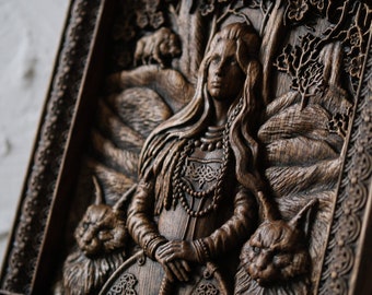 Freyja wooden panel, Goddess of love, Personalized Freyja art, Freyja goddess wood wall art, Wooden housewarming gift, Valentine&#39;s Day gift