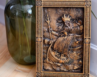 Carved Njord wall art, Norse mythology, Wooden unique decor, Wooden vikings carving, Personalized gift of norse art, Coworker gift ideas