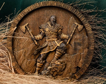 Viking wooden wall art, Wood carved picture, Viking decor, Viking mythology, Eco-friendly wooden gifts, Captivating carved viking art