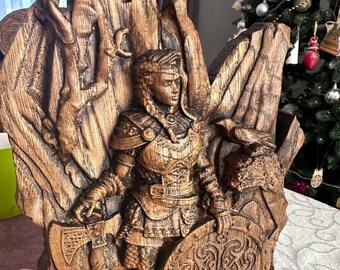 Freyja goddess wooden sculpture, Norse goddess statue, Freyja statue, Hand carved wooden viking statue, Norse pagan statue, Anniversary gift