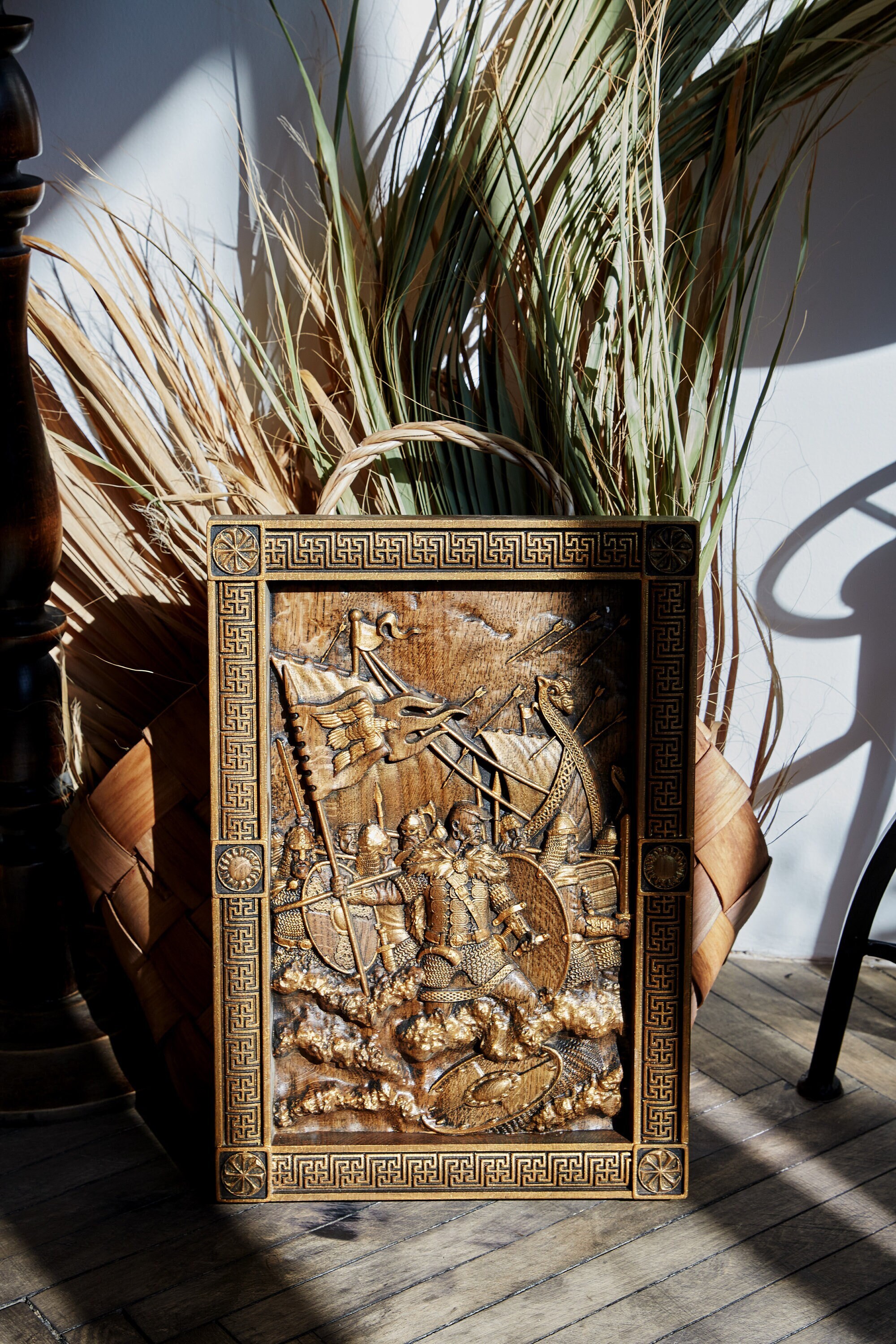 Viking carved picture, Handcrafted wood onlays, Viking heritage, Gifts for viking, North home decor, Viking gift ideas, Woodcarved wall art