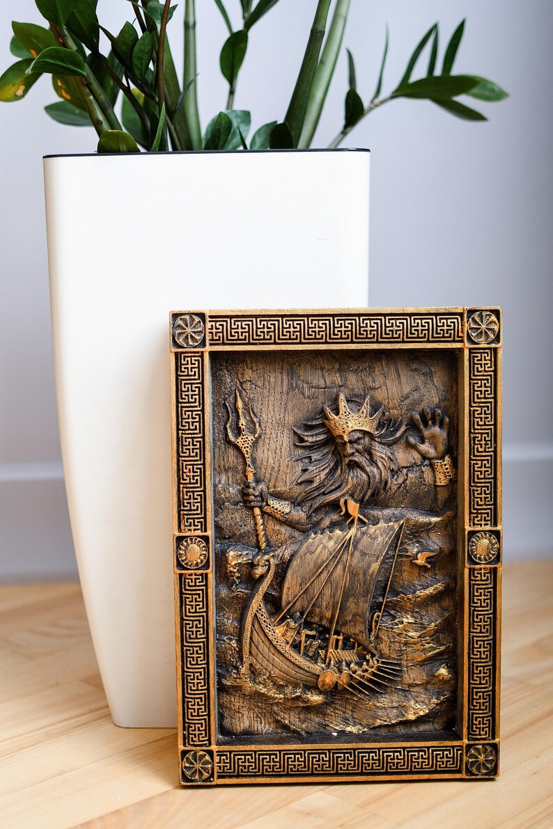 Njord Norse Wood Carvings Wall Art, Wood Carved Picture, Unique Wooden