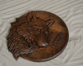 Carved wolf head, Wolf lovers gift for office decor, Gift for boss, Hand-carved wolf decor for office walls, Animal wooden carving decor